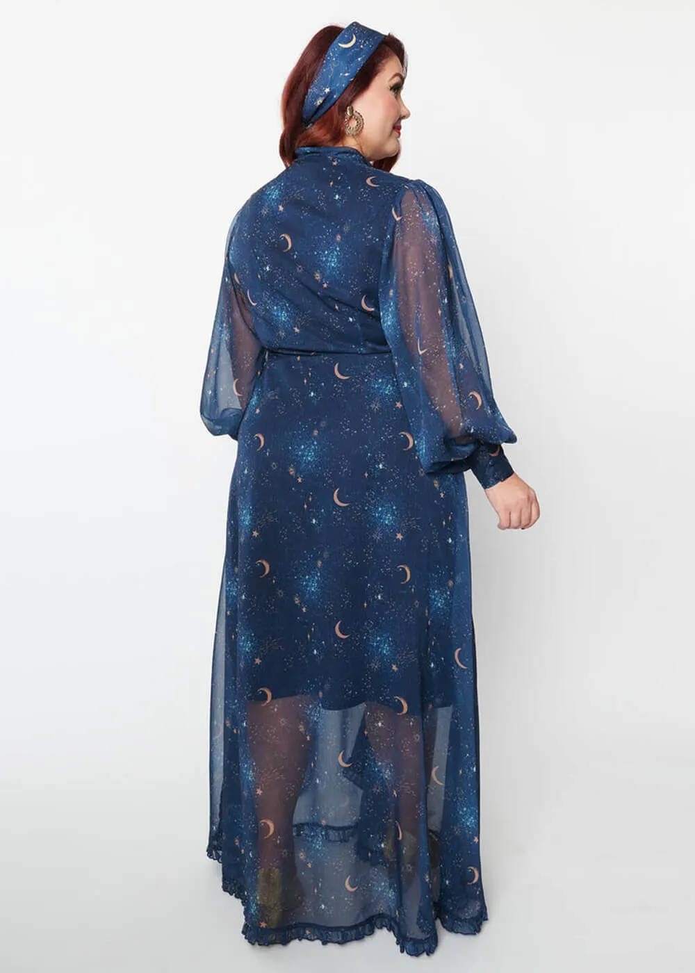 Unique Vintage Galaxy 70's Maxi Dress Navy Gold