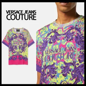 VERSACE JEANS  |Crew Neck Flower Patterns Unisex Street Style Cotton