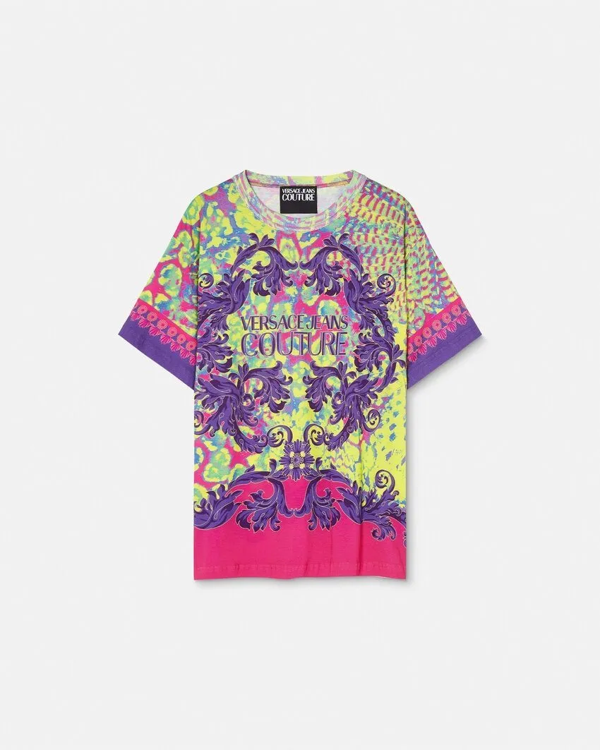 VERSACE JEANS  |Crew Neck Flower Patterns Unisex Street Style Cotton