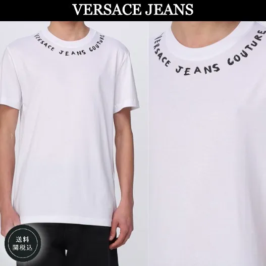 VERSACE JEANS  |Crew Neck Unisex Street Style Plain Cotton Short Sleeves