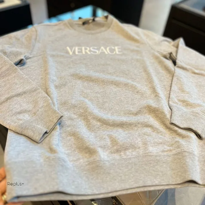 VERSACE  |Pullovers Unisex Street Style U-Neck Long Sleeves Plain Logo