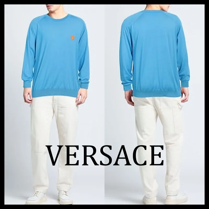 VERSACE  |Pullovers Unisex Wool Cashmere Silk Street Style U-Neck