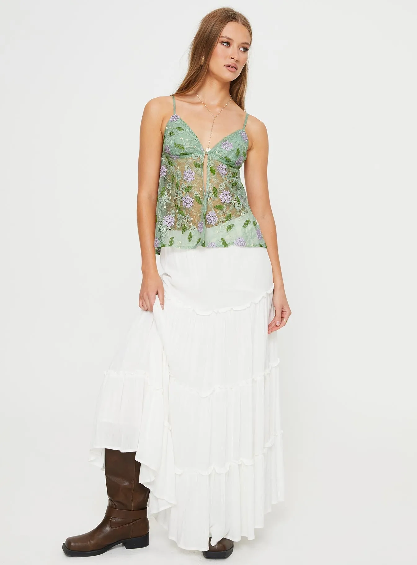 Vines Lace Cami Top Green