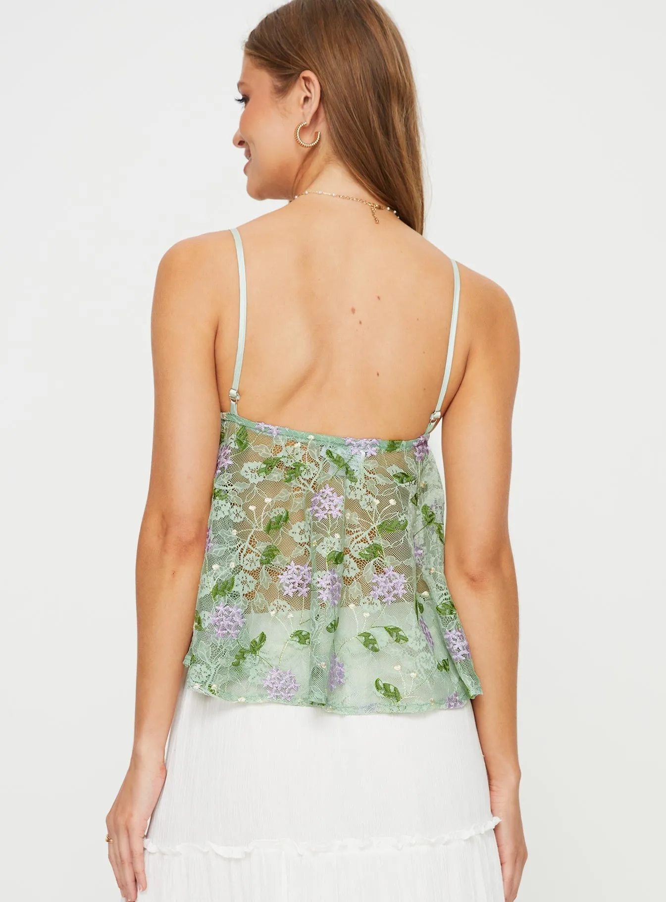 Vines Lace Cami Top Green