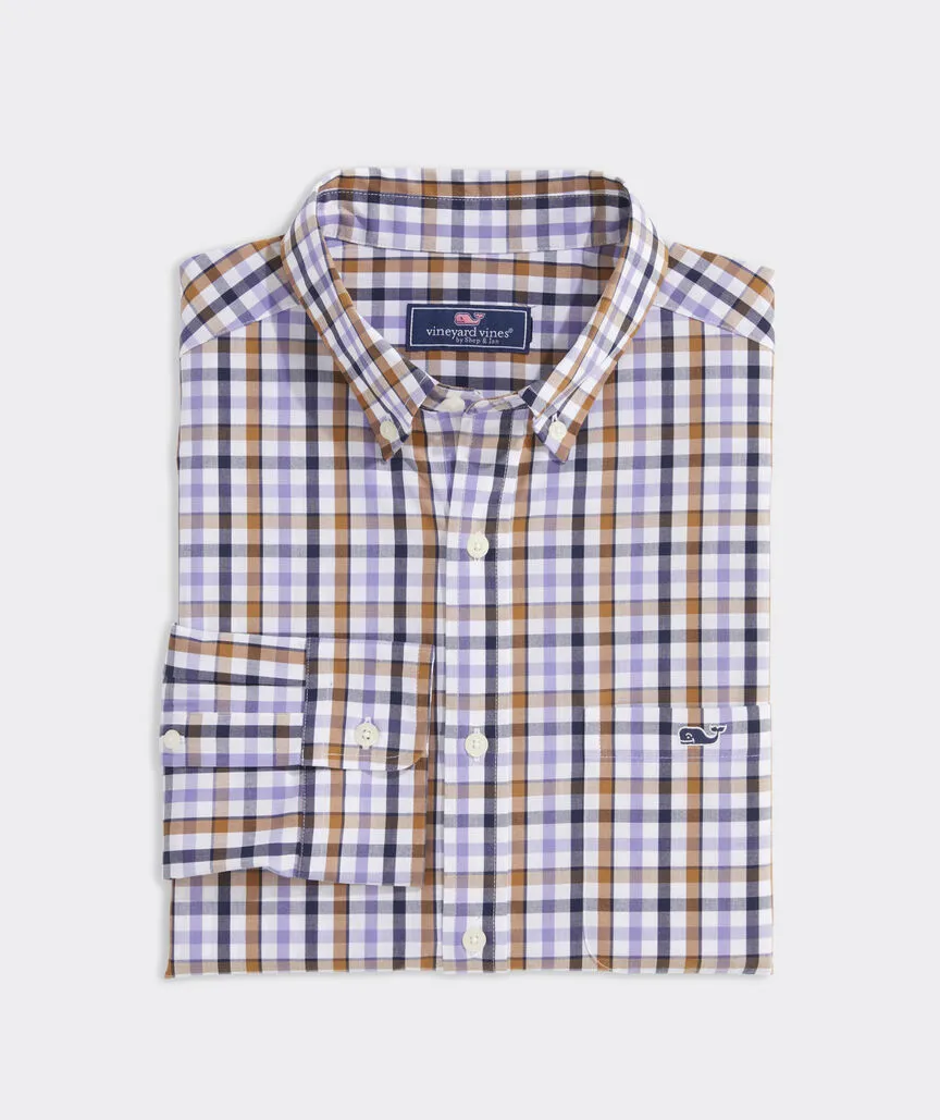 Vineyard Vines Mens Stretch Poplin Check Long Sleeve Woven Shirt