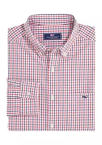 Vineyard Vines Mens Stretch Poplin Tattersall Long Sleeve Button Down Shirt