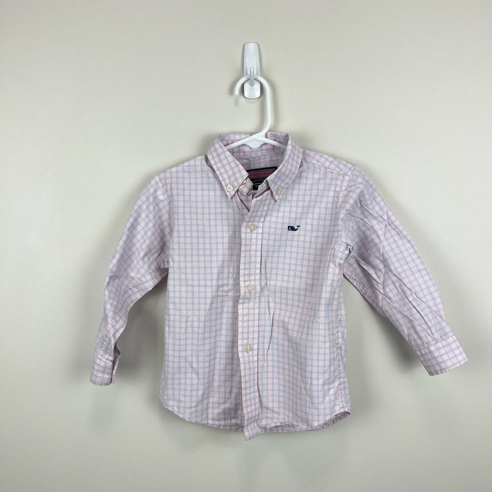 Vineyard Vines Pink Blue Plaid Whale Shirt 2T