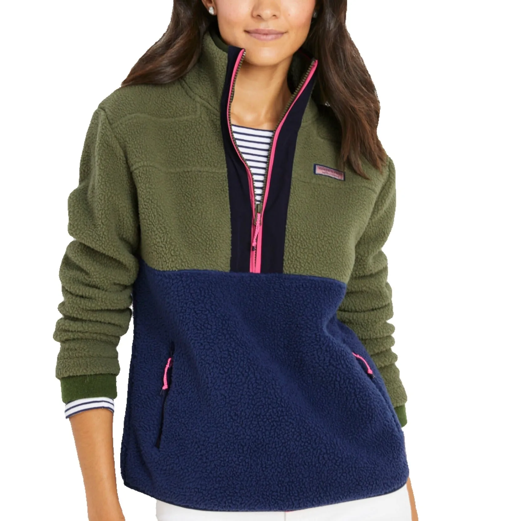 Vineyard Vines Womens Colorblock Sherpa SuperSherp Quarter Zip Pullover