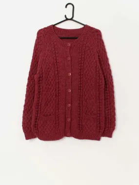 Vintage handknitted red cardigan with pockets – Medium