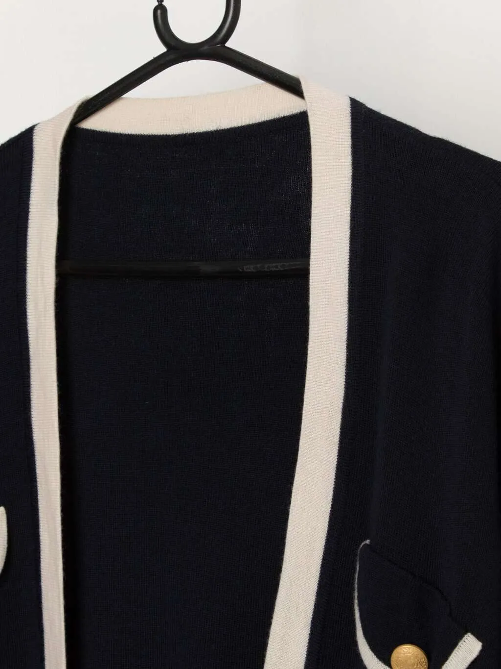 Vintage St Michael navy and white wool blend open cardigan – Medium / Large