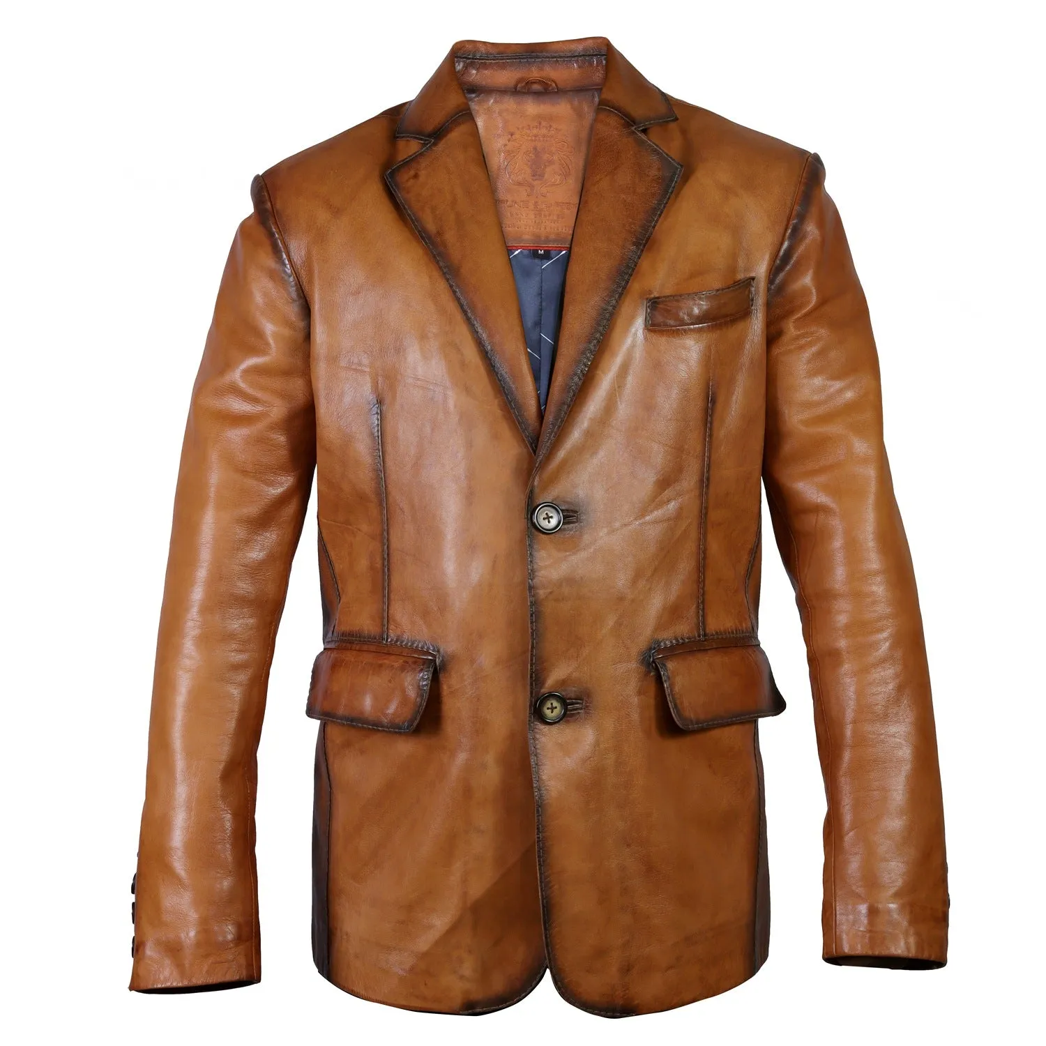 Vintage Style Patina Men's Premium Tan Leather Blazer Jacket