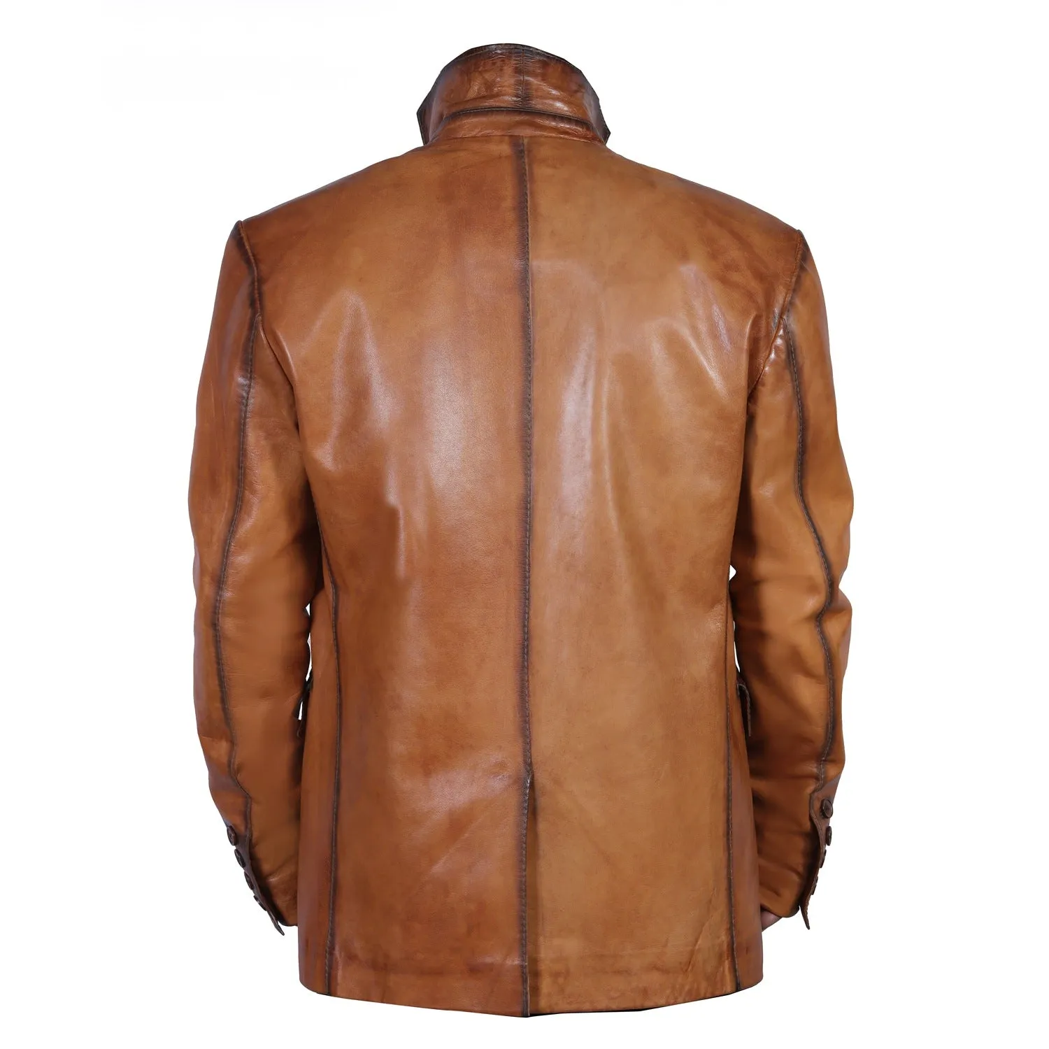 Vintage Style Patina Men's Premium Tan Leather Blazer Jacket