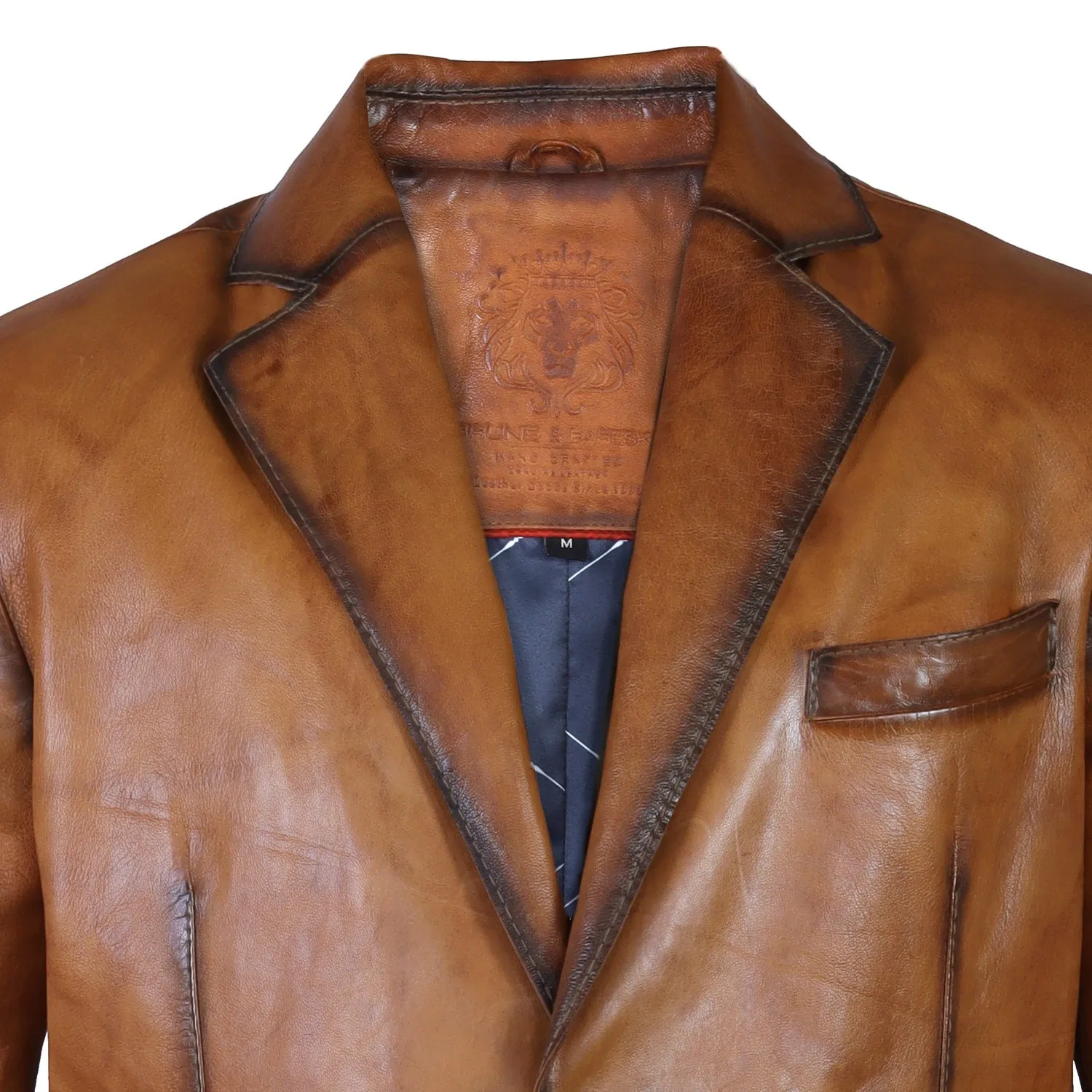 Vintage Style Patina Men's Premium Tan Leather Blazer Jacket