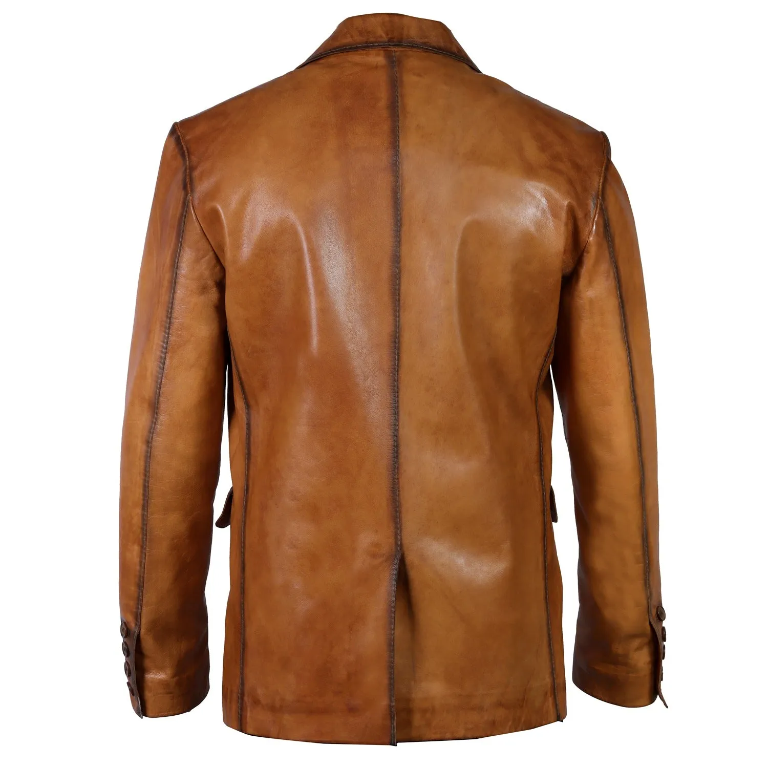 Vintage Style Patina Men's Premium Tan Leather Blazer Jacket