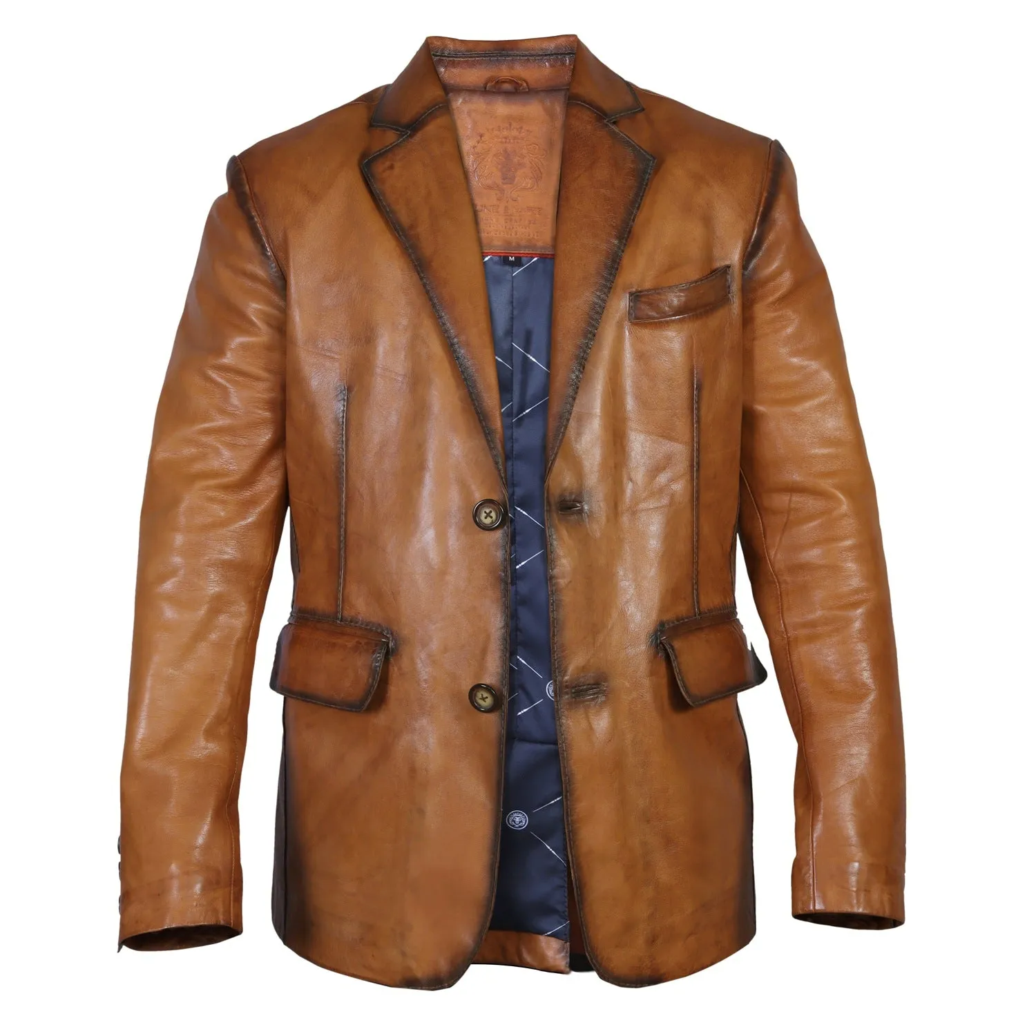 Vintage Style Patina Men's Premium Tan Leather Blazer Jacket