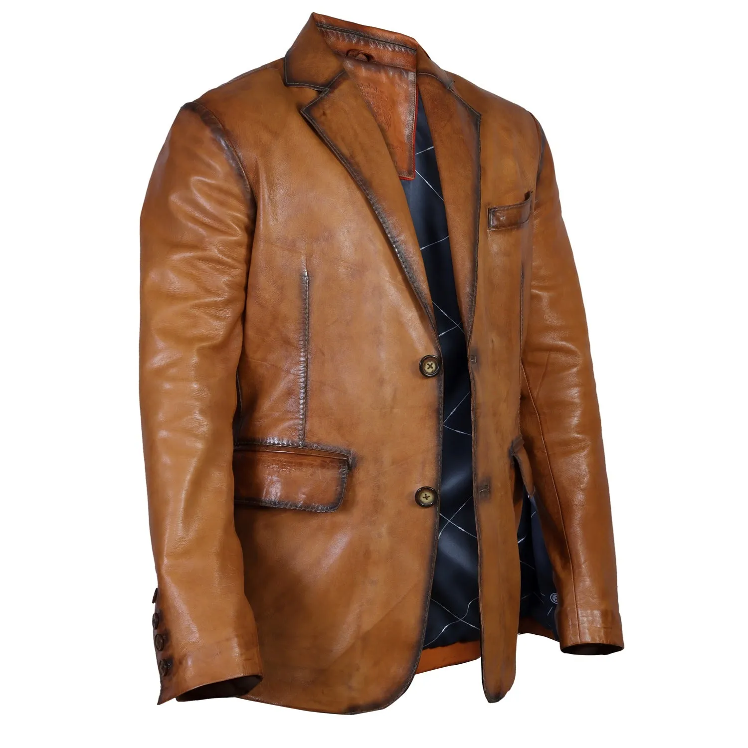 Vintage Style Patina Men's Premium Tan Leather Blazer Jacket