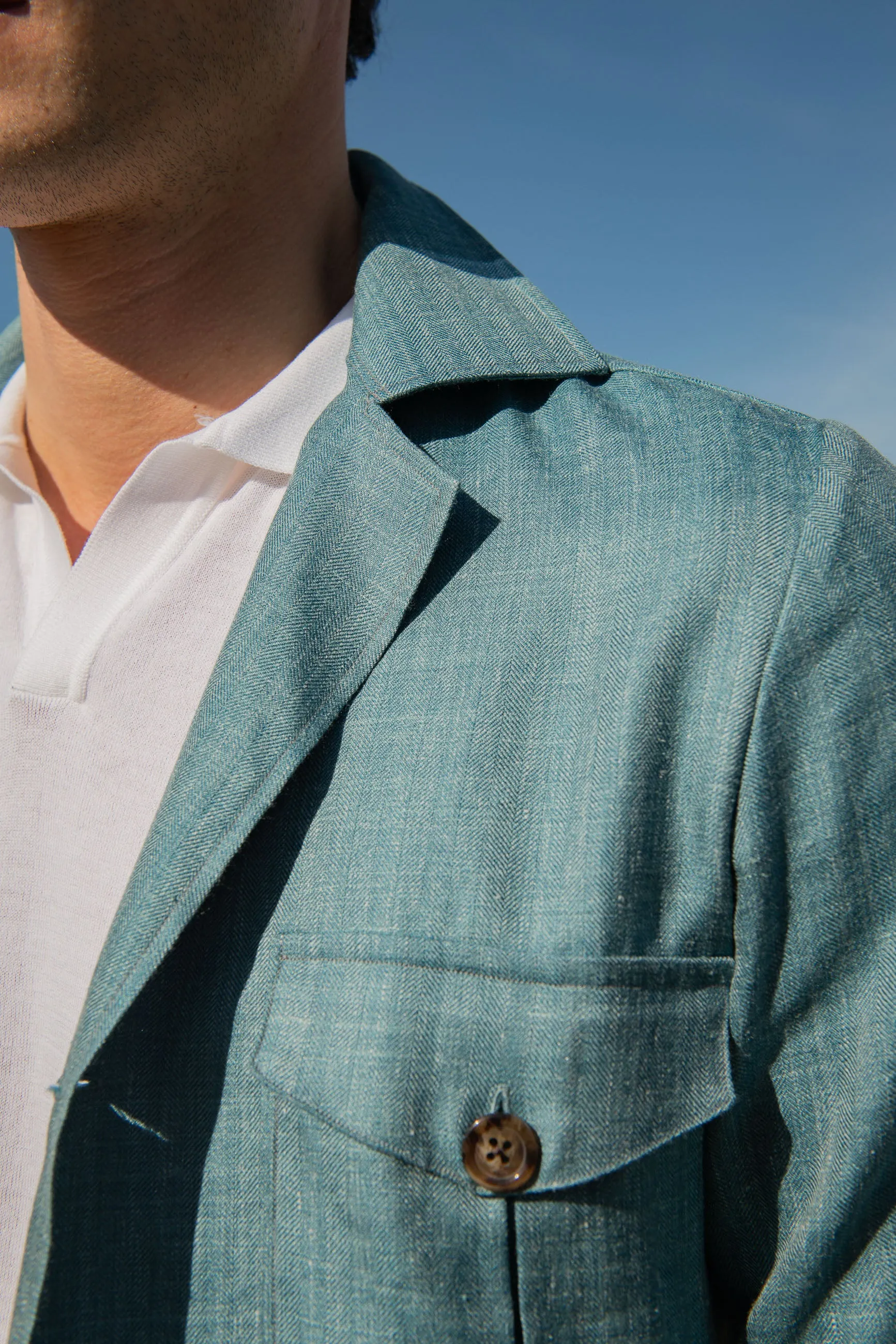 Water green Safari Jacket in Loro Piana wool silk and linen – Made in Italy