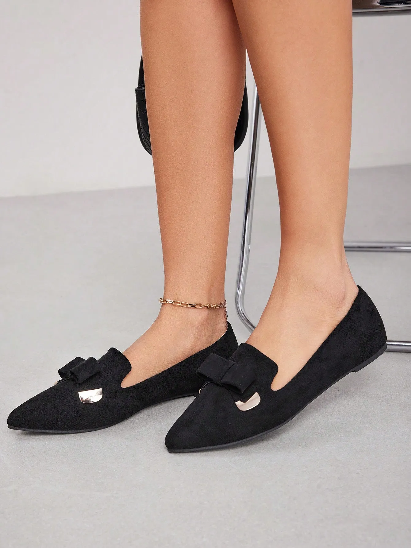 Woman Shoes Black Flat Shoes With Bow-Knot And Buckle For Women For Spring And Summer