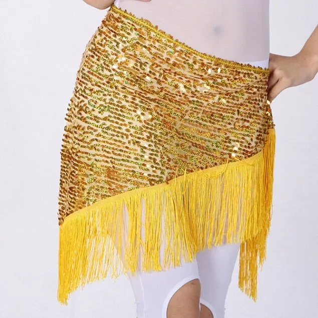 Women Belly Dancing Triangle Hip Scarf With Sequin and Fringe Shining Tassel Dance Wrap Skirt Party Club Stage Costumes