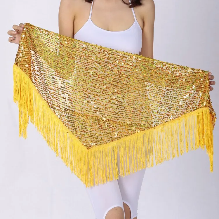 Women Belly Dancing Triangle Hip Scarf With Sequin and Fringe Shining Tassel Dance Wrap Skirt Party Club Stage Costumes