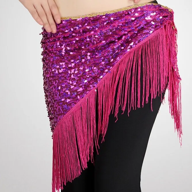 Women Belly Dancing Triangle Hip Scarf With Sequin and Fringe Shining Tassel Dance Wrap Skirt Party Club Stage Costumes