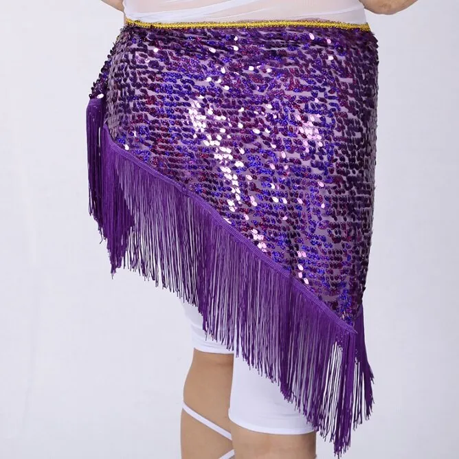 Women Belly Dancing Triangle Hip Scarf With Sequin and Fringe Shining Tassel Dance Wrap Skirt Party Club Stage Costumes