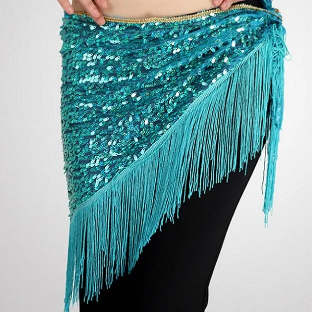 Women Belly Dancing Triangle Hip Scarf With Sequin and Fringe Shining Tassel Dance Wrap Skirt Party Club Stage Costumes