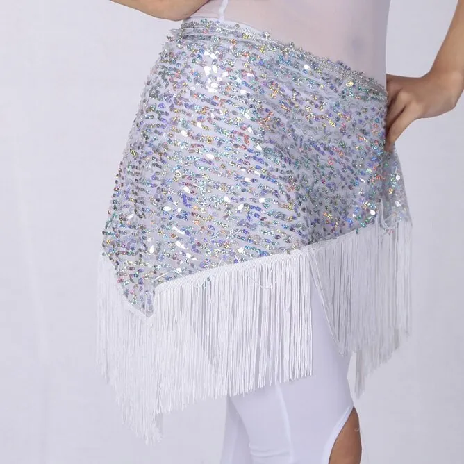 Women Belly Dancing Triangle Hip Scarf With Sequin and Fringe Shining Tassel Dance Wrap Skirt Party Club Stage Costumes