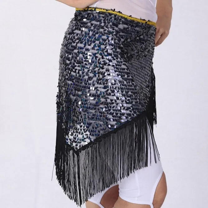 Women Belly Dancing Triangle Hip Scarf With Sequin and Fringe Shining Tassel Dance Wrap Skirt Party Club Stage Costumes