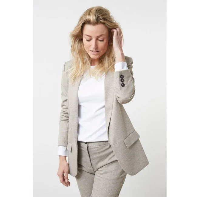 YAYA Long sleeve button up herringbone blazer - Island Fossil Beige Melange