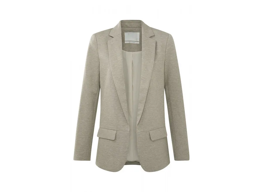 YAYA Long sleeve button up herringbone blazer - Island Fossil Beige Melange