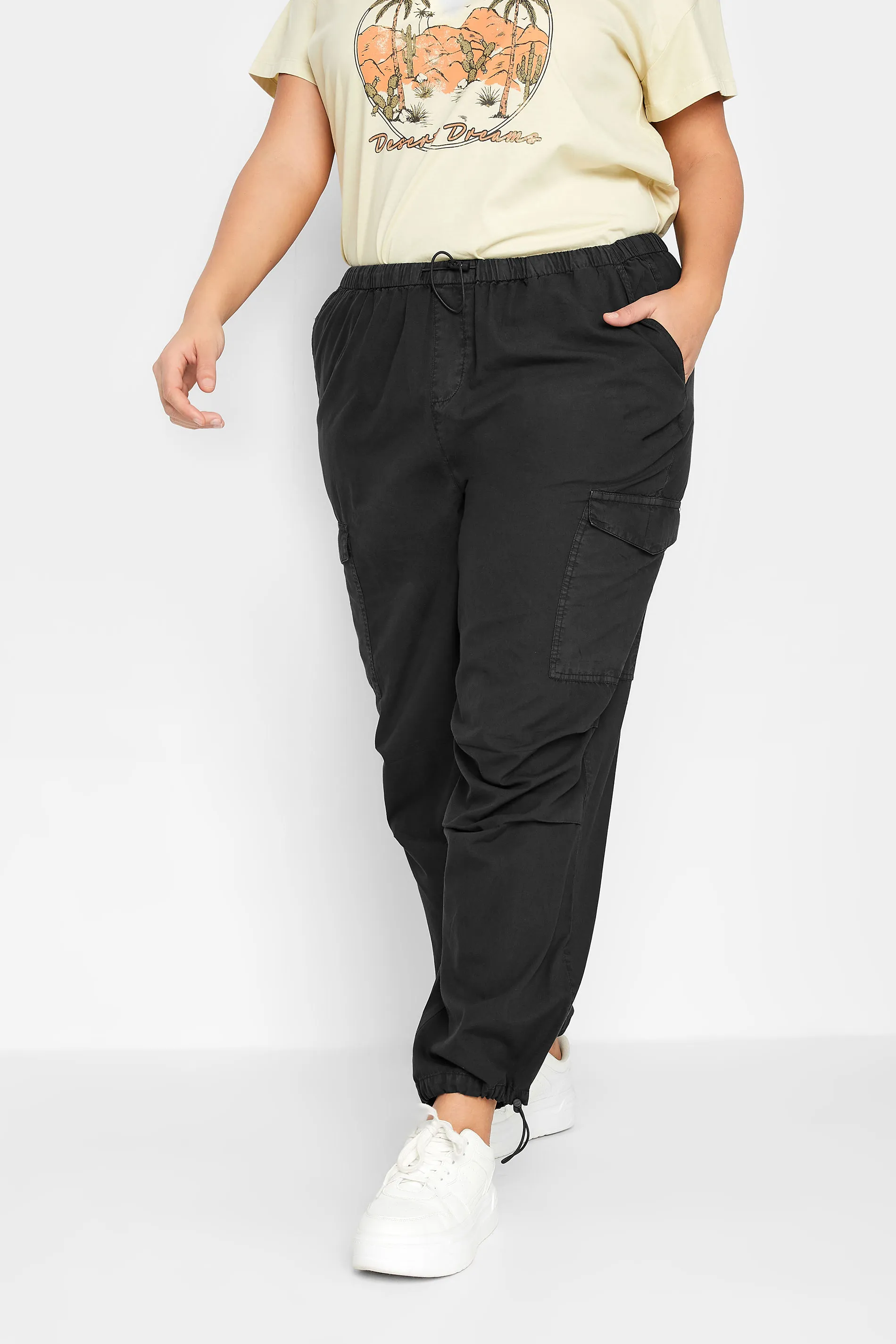 YOURS Curve Black Cargo Parachute Trousers