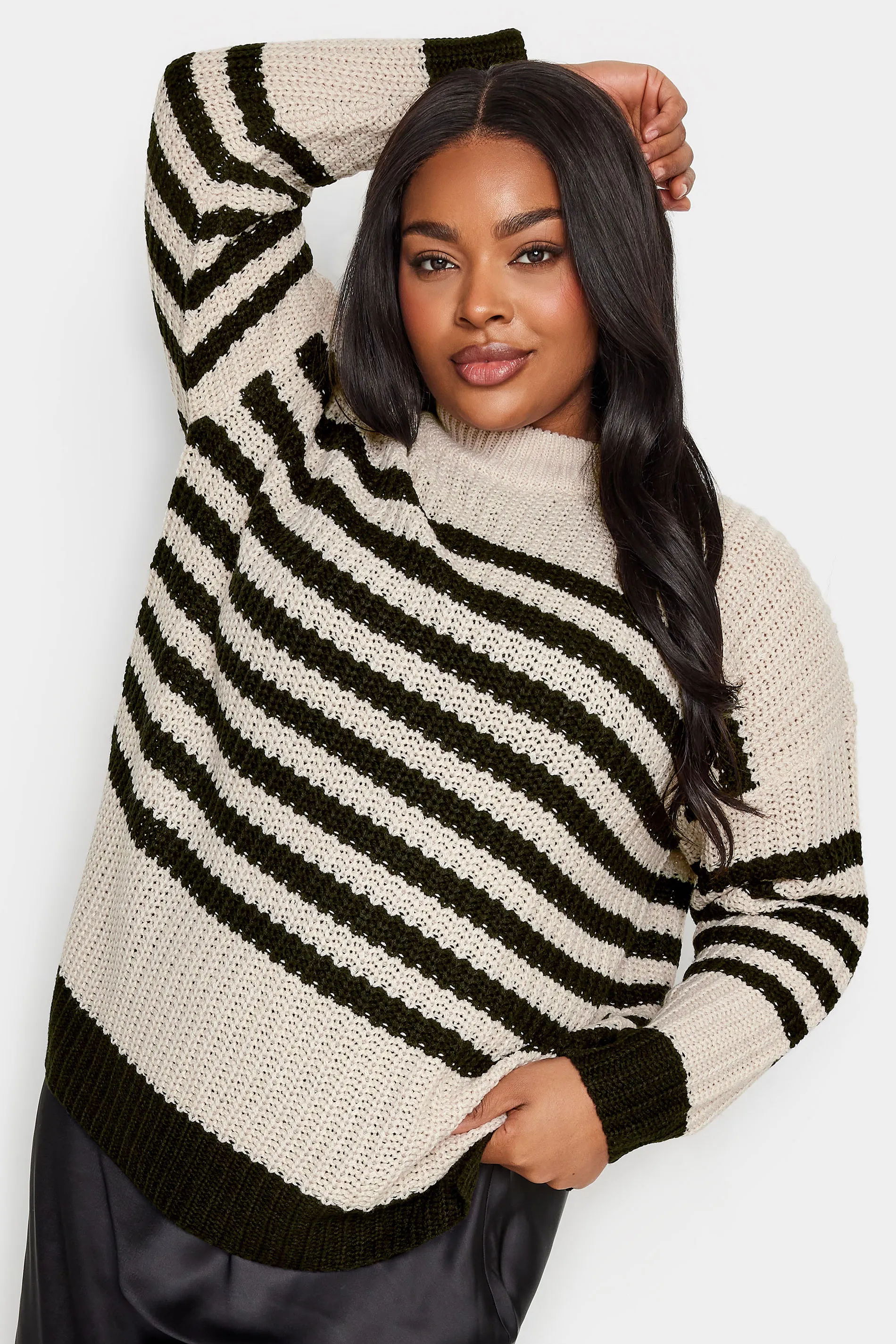 YOURS Curve Cream Stripe Chunky Knit Jumper