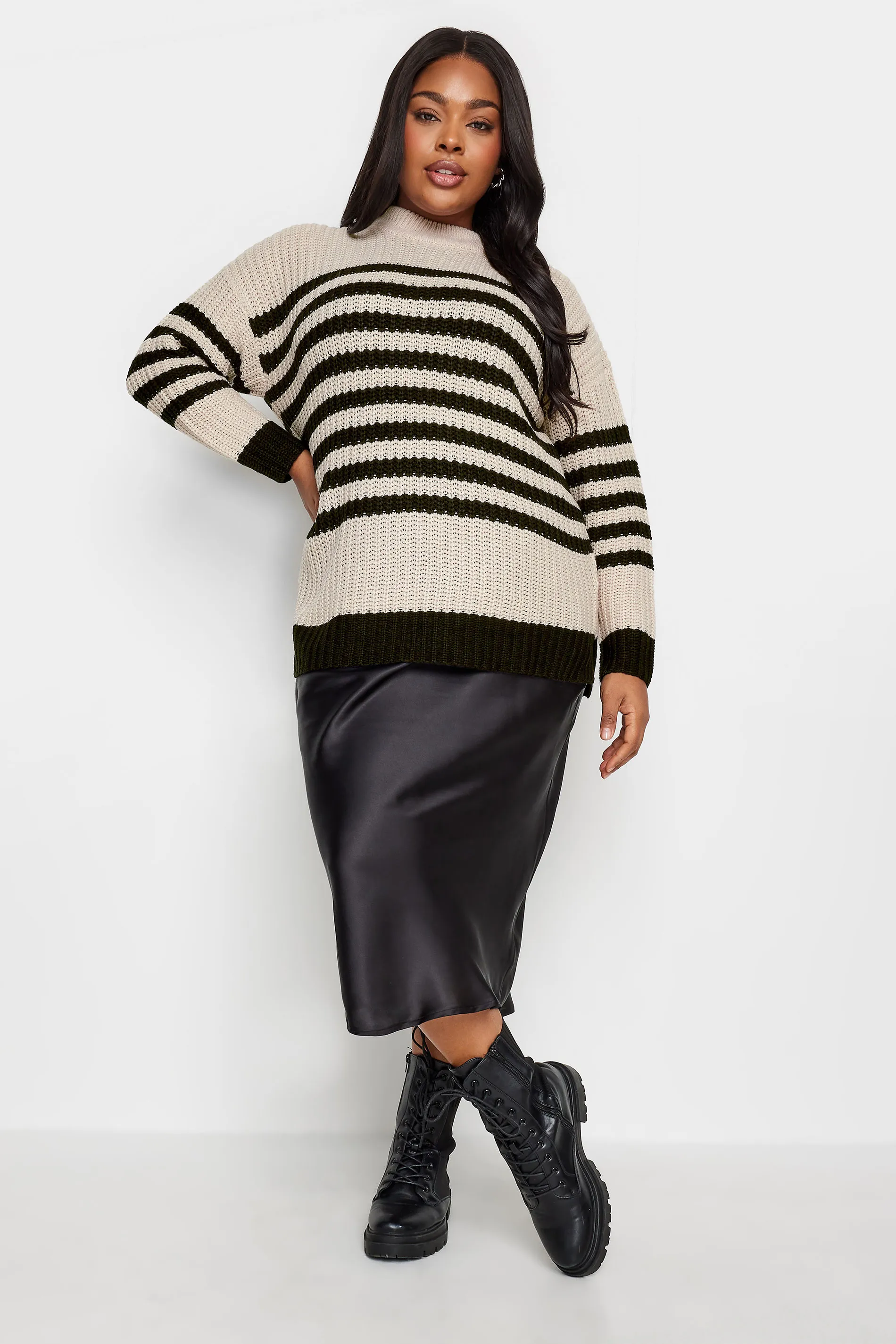 YOURS Curve Cream Stripe Chunky Knit Jumper