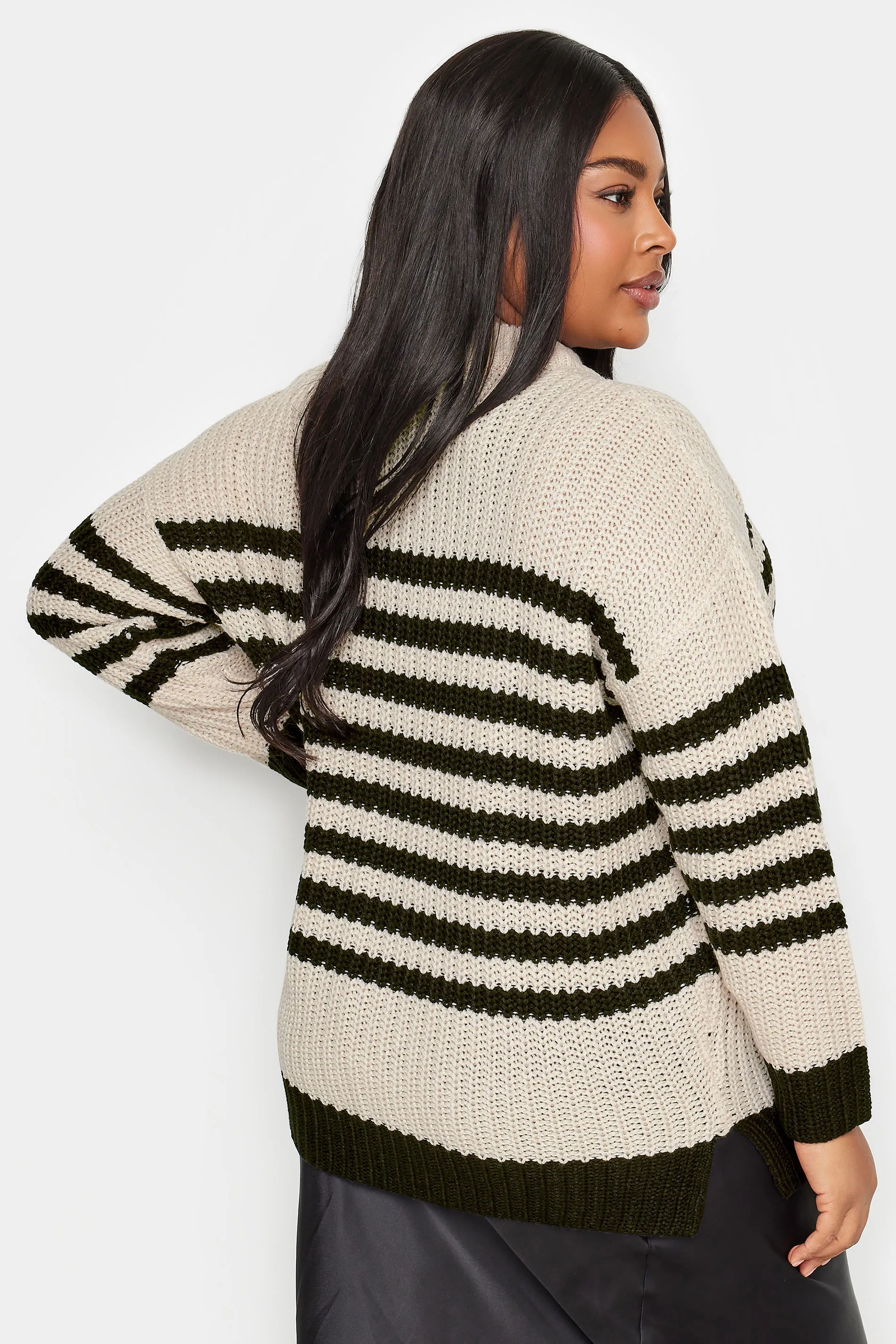 YOURS Curve Cream Stripe Chunky Knit Jumper