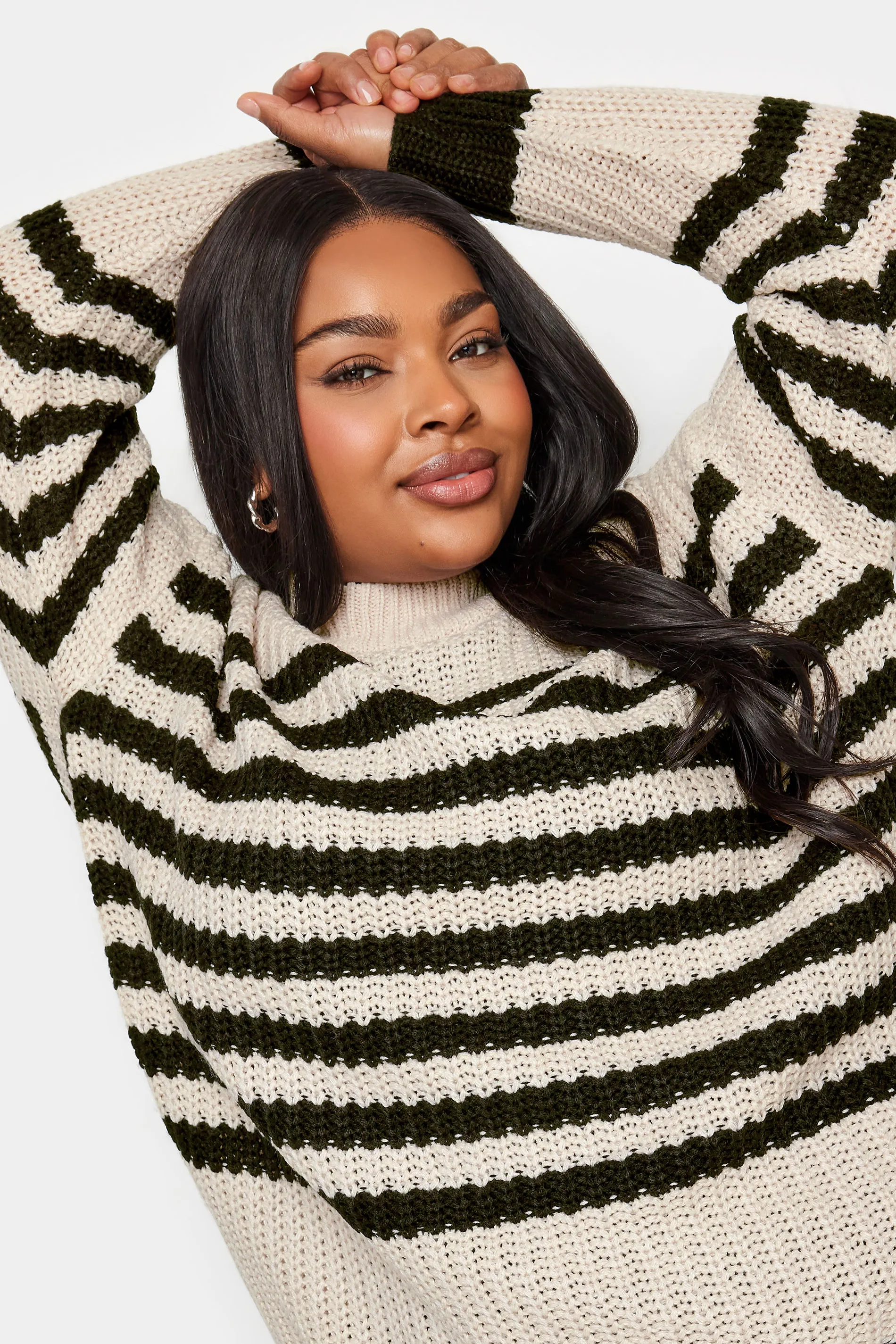 YOURS Curve Cream Stripe Chunky Knit Jumper