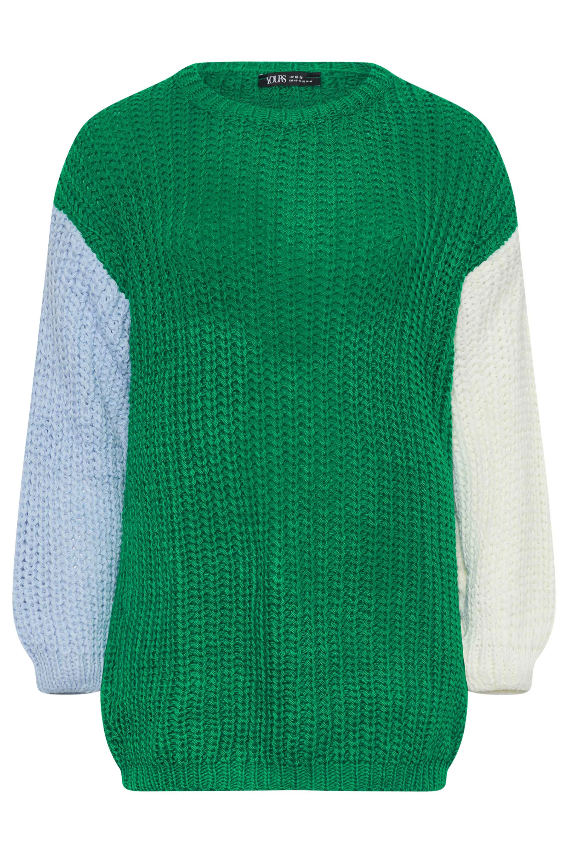 YOURS Curve Green Colourblock Chunky Knit Jumper