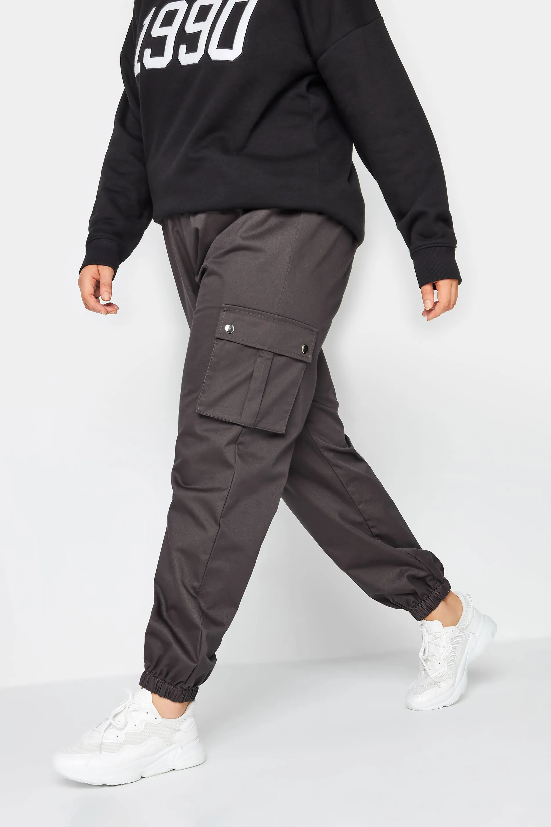 YOURS Curve Grey Cuffed Cargo Trousers