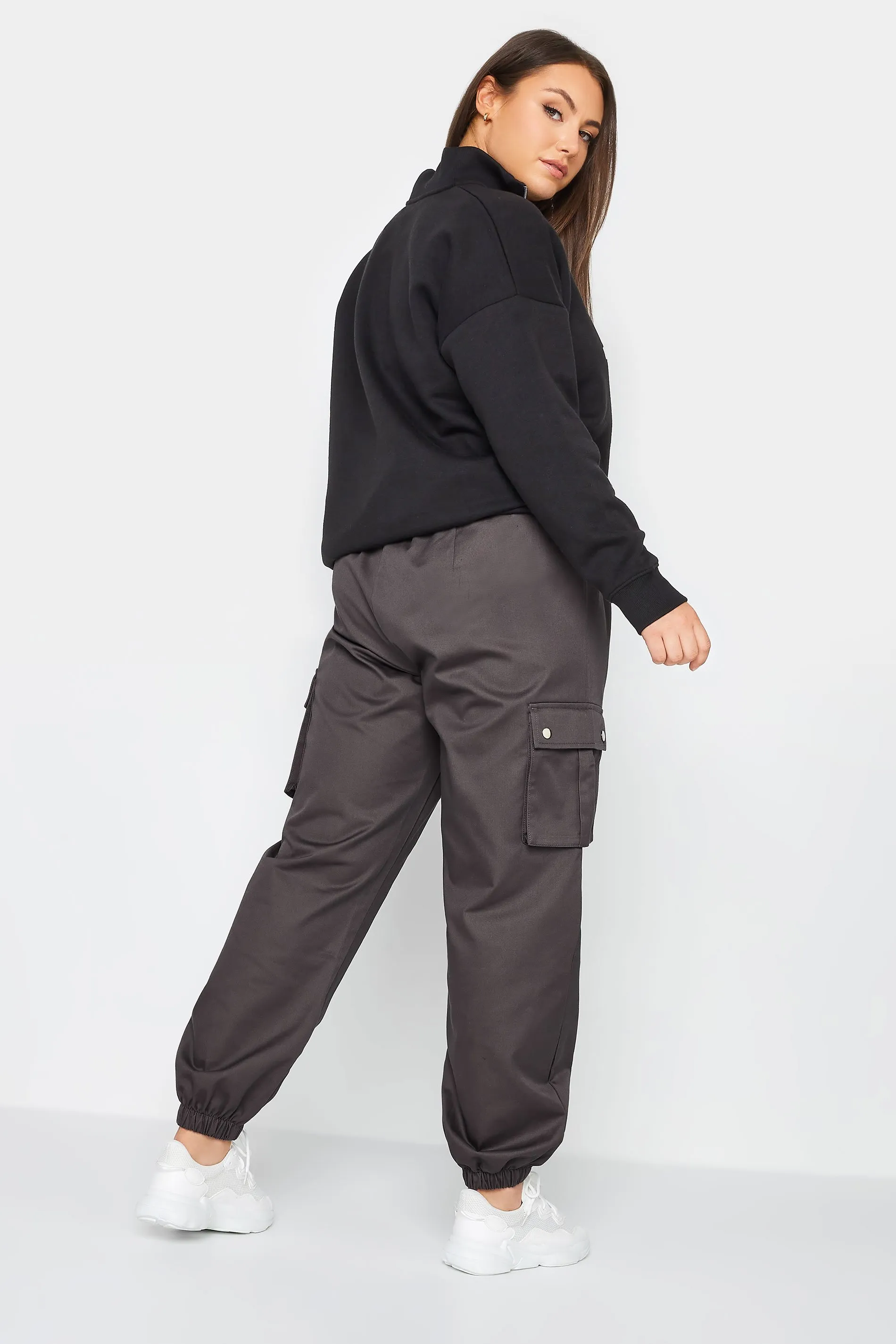 YOURS Curve Grey Cuffed Cargo Trousers