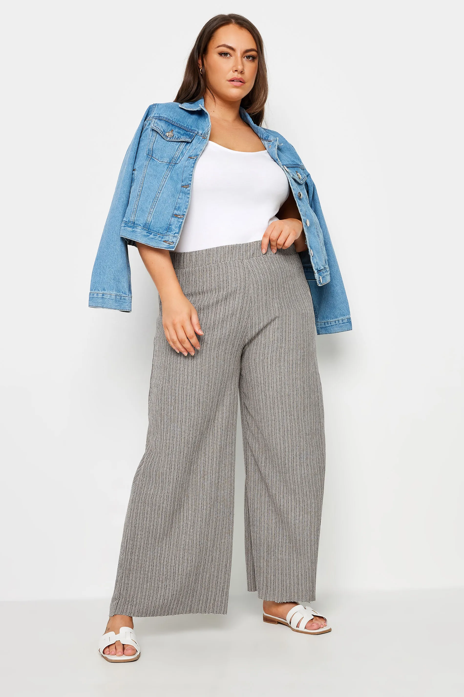 YOURS Curve Grey Wide Leg Trousers