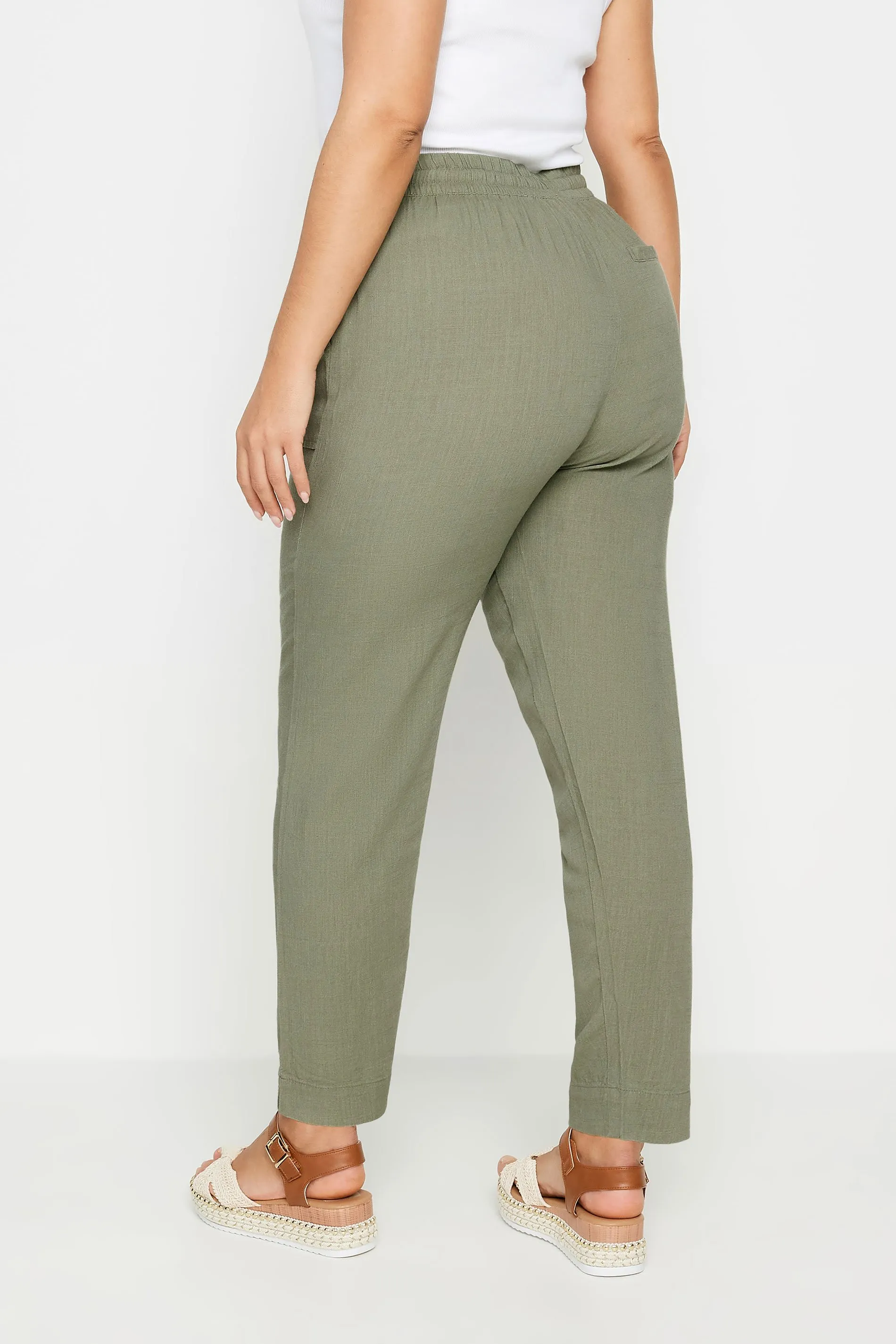 YOURS Curve Khaki Green Linen Trousers