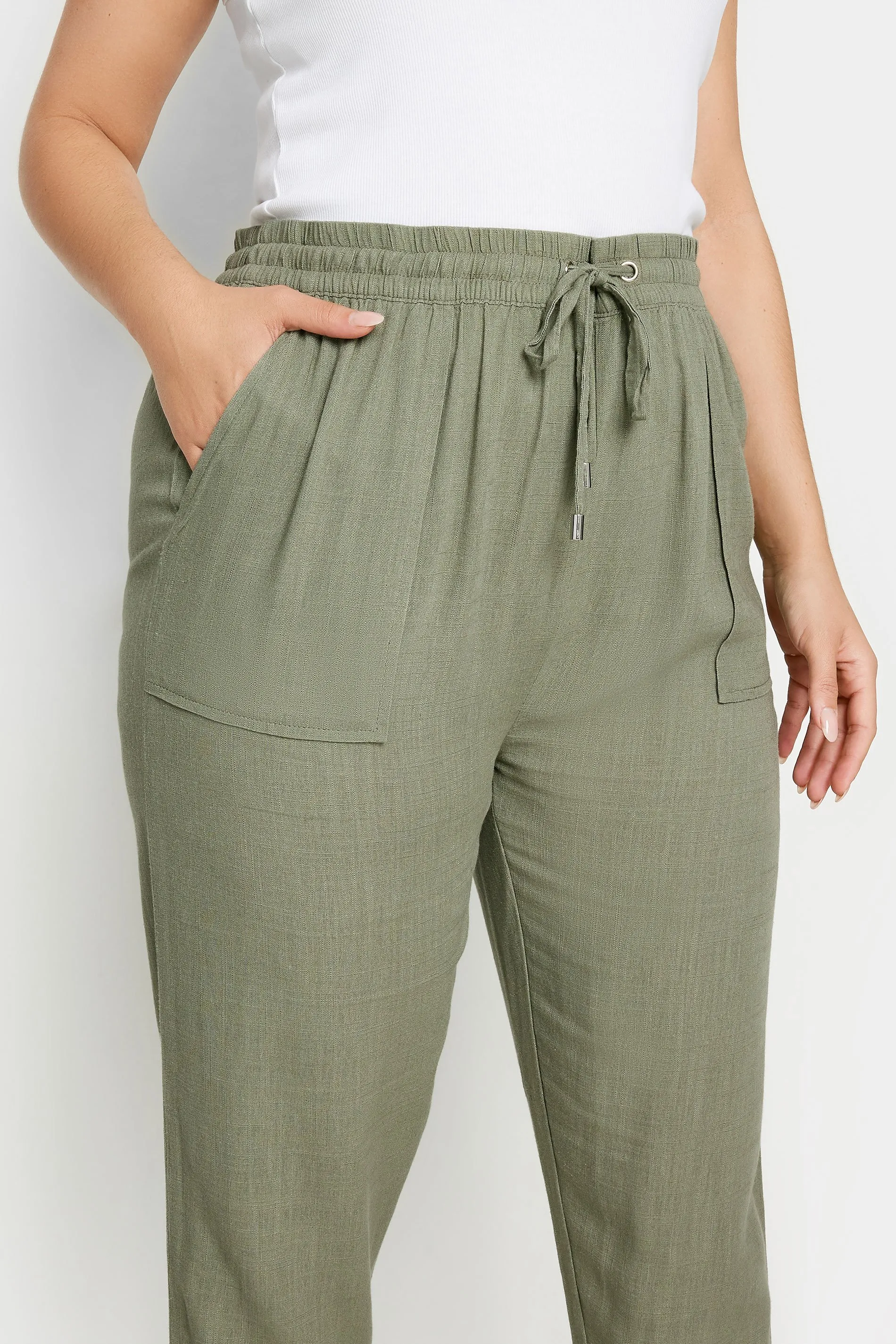 YOURS Curve Khaki Green Linen Trousers