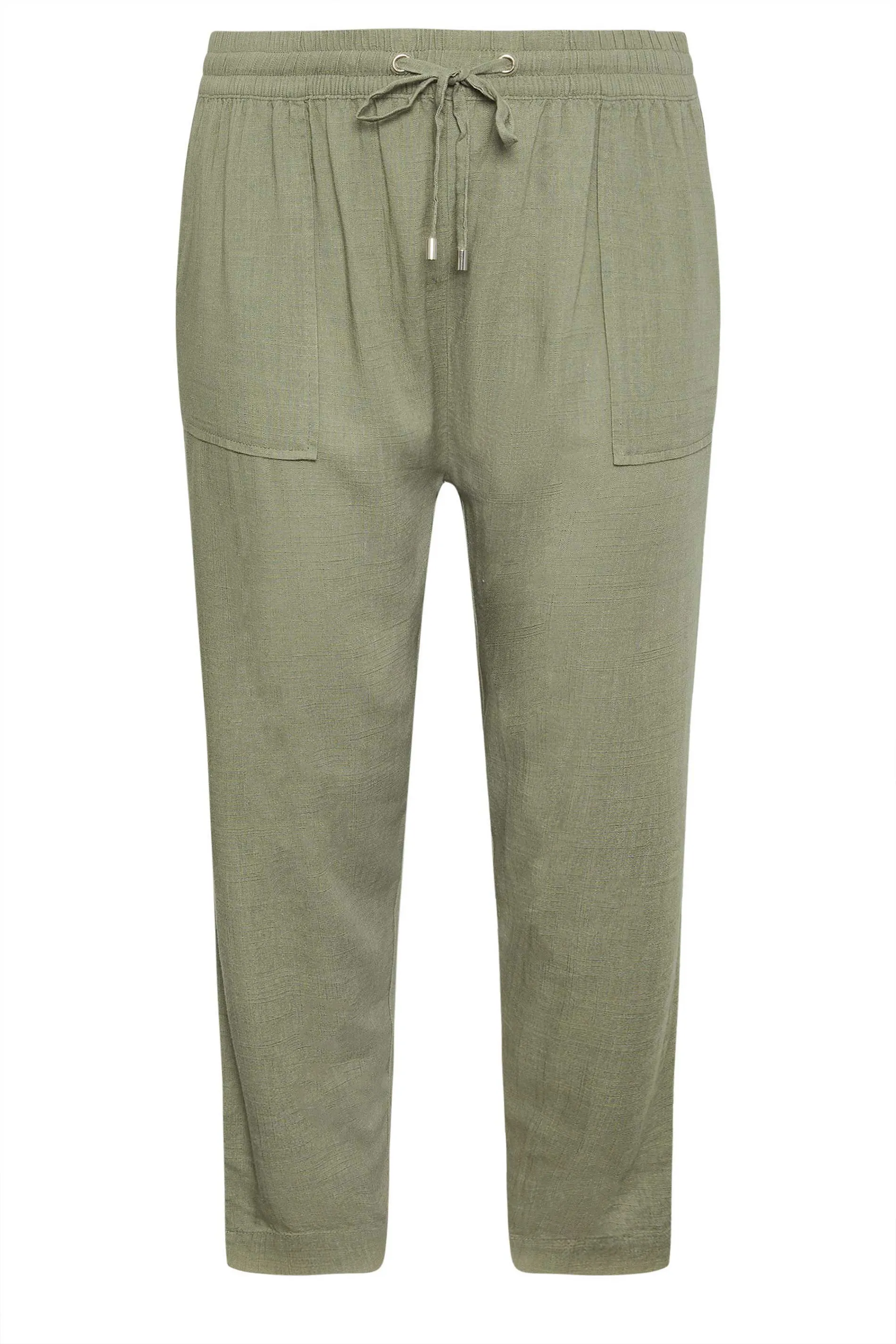 YOURS Curve Khaki Green Linen Trousers