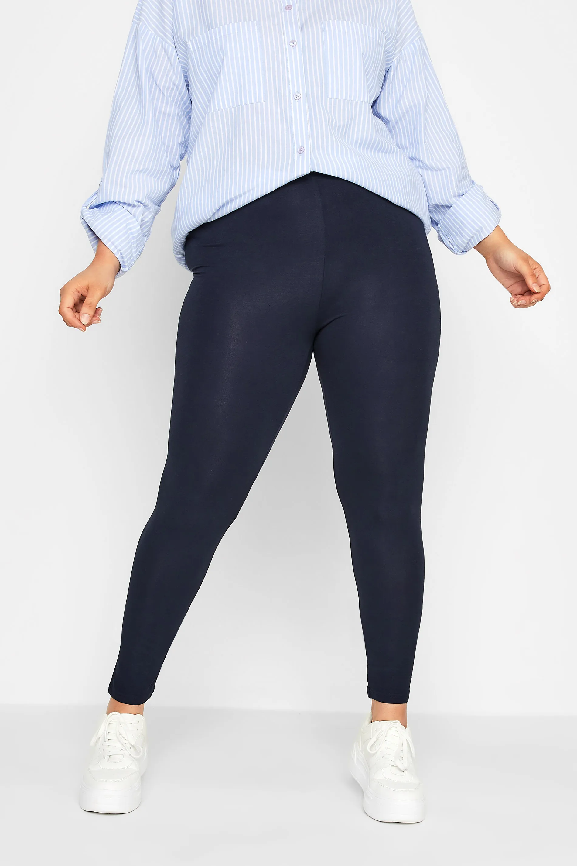 YOURS FOR GOOD RECYCLED Curve Navy Blue Stretch Viscose Leggings