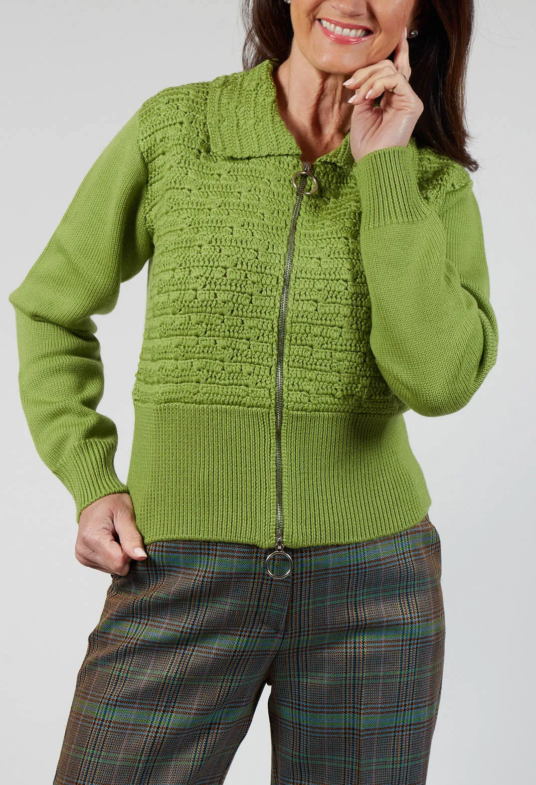 Zip Through Cardigan in Kiwi